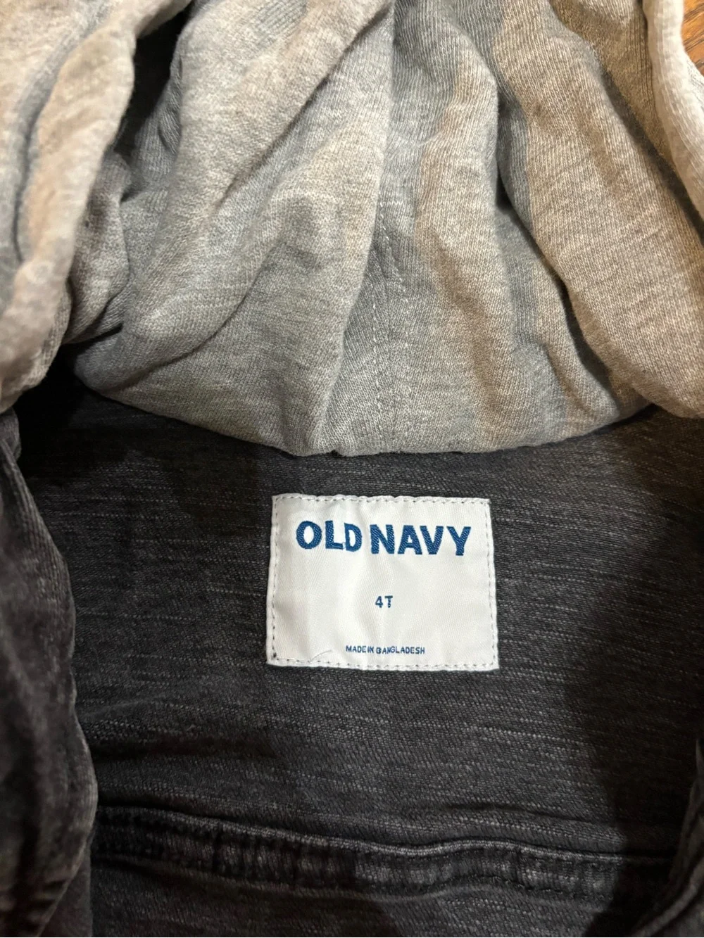 Old Navy Black Denim Jacket with Light Gray Hood
